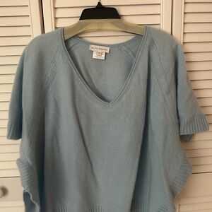 White + Warren Blue V-Neck Cashmere Blouse Size XS/S